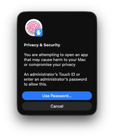 輸入密碼或使用 Touch ID 完成授權